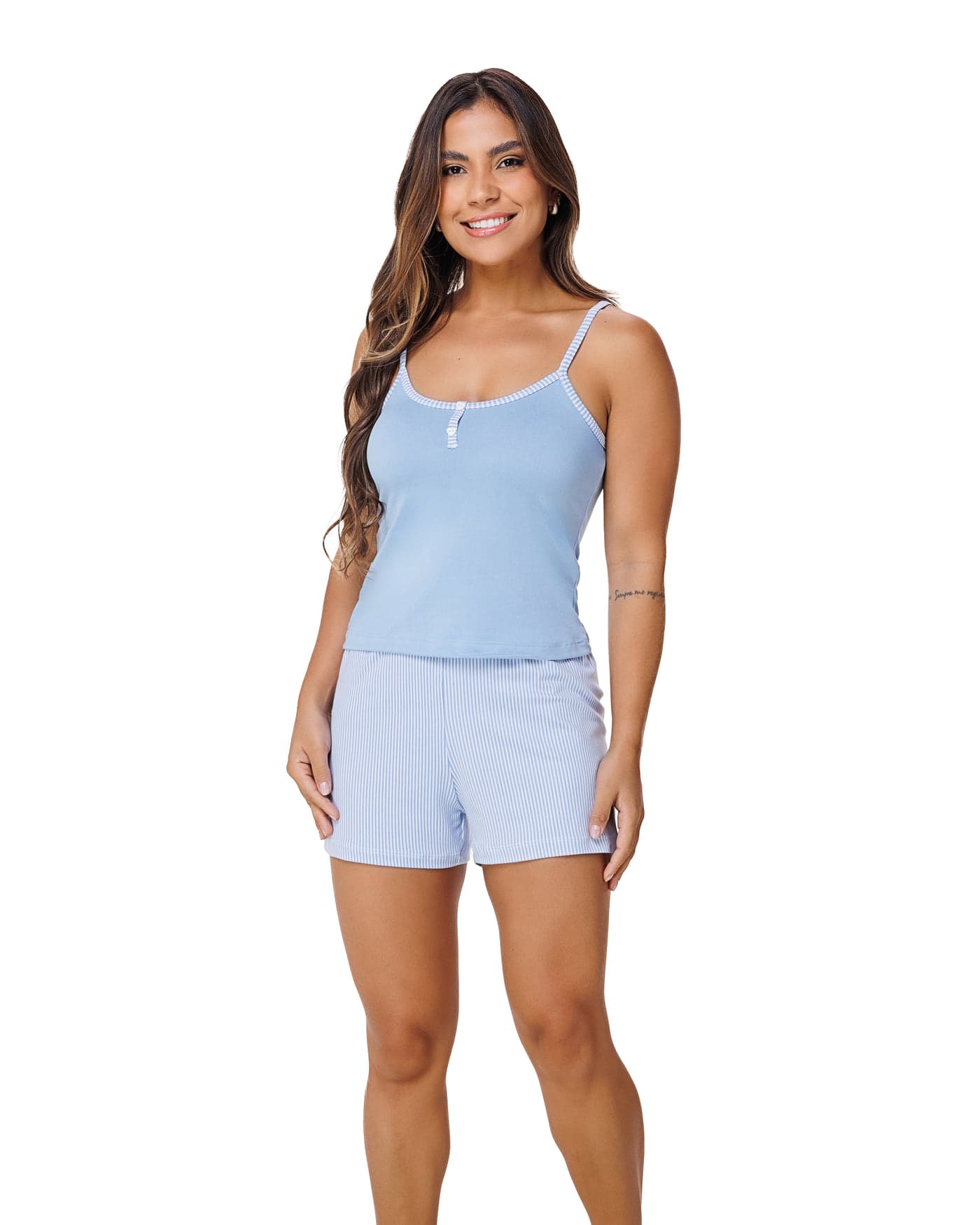 Pijama de alça suede liso, ref. 1043