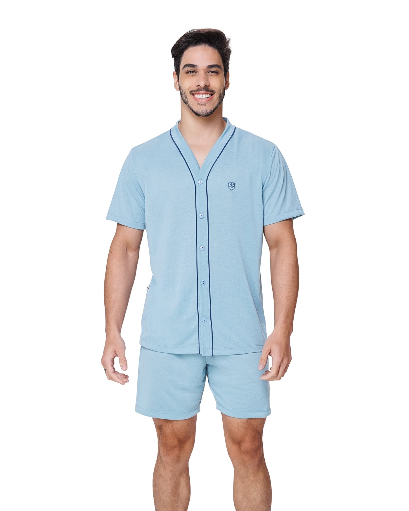 Pijama aberto bordado de manga masculino, ref. 2130